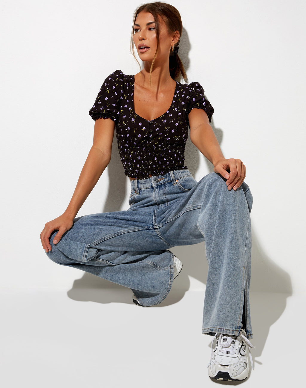 Ray Top in Pretty Petal, koffie en paars