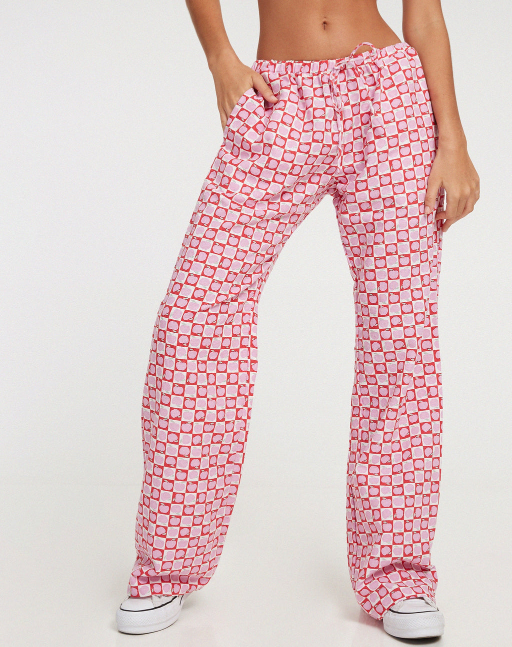 Raya broek met wijde pijpen in Apple Check Blush Red