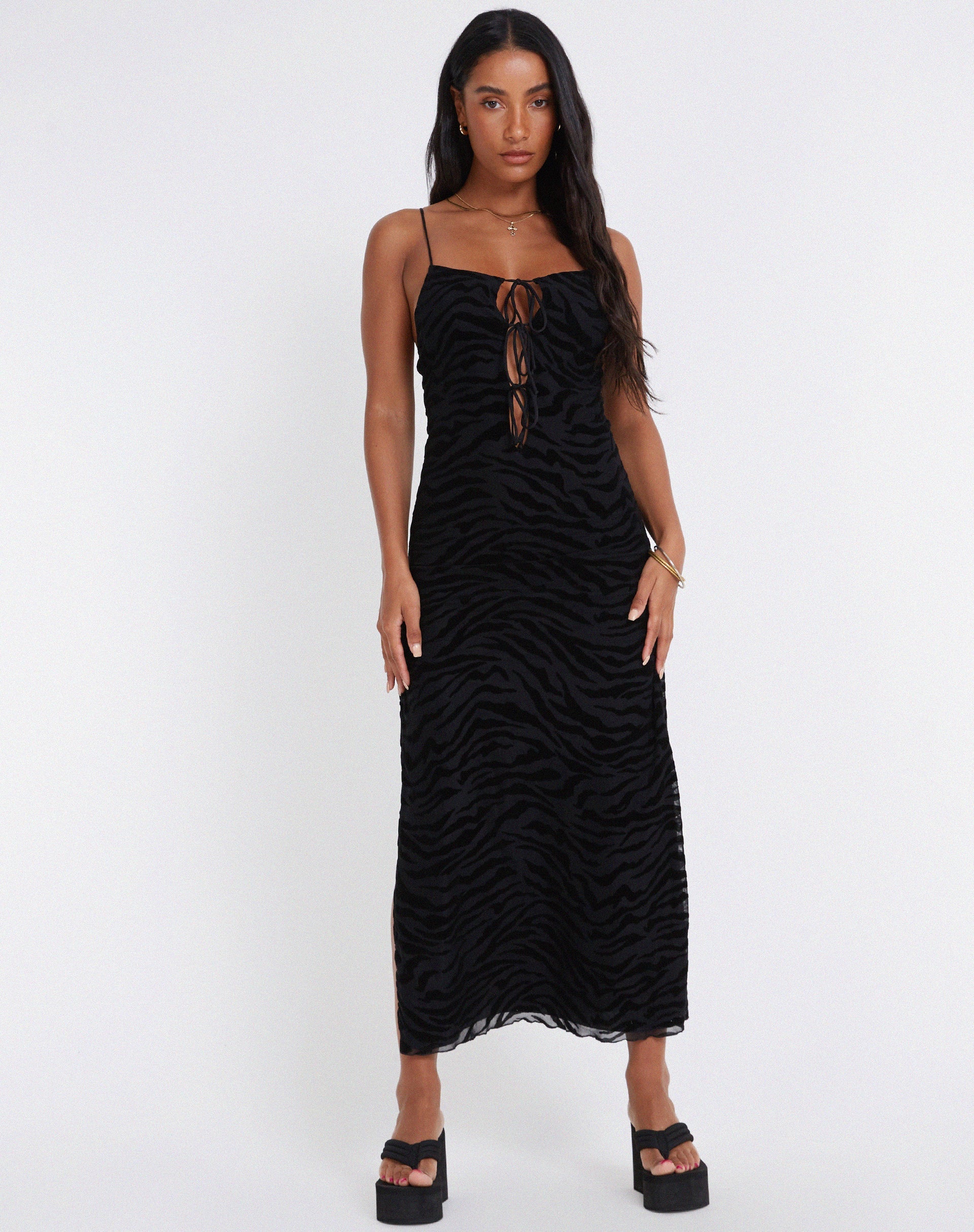 Afbeelding van Rayuma Maxi Dress in Zebra Flock Zwart