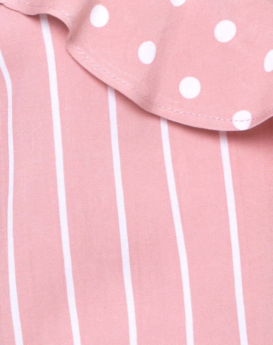 Afbeelding van Reilly Cold Shoulder Bodice in Spot Stripe Roze en Wit