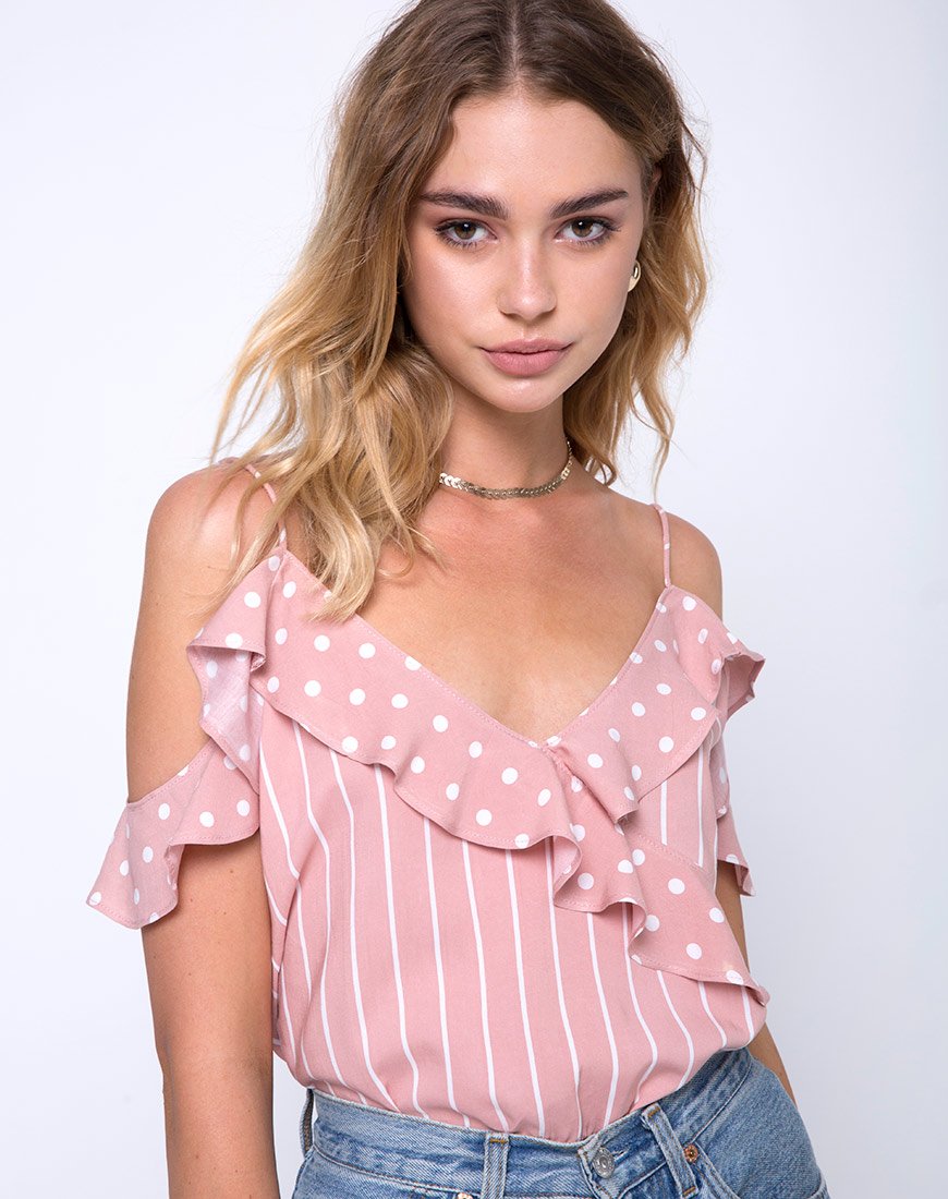 Reilly Koud Schouderlijfje in Streep Roze en Wit