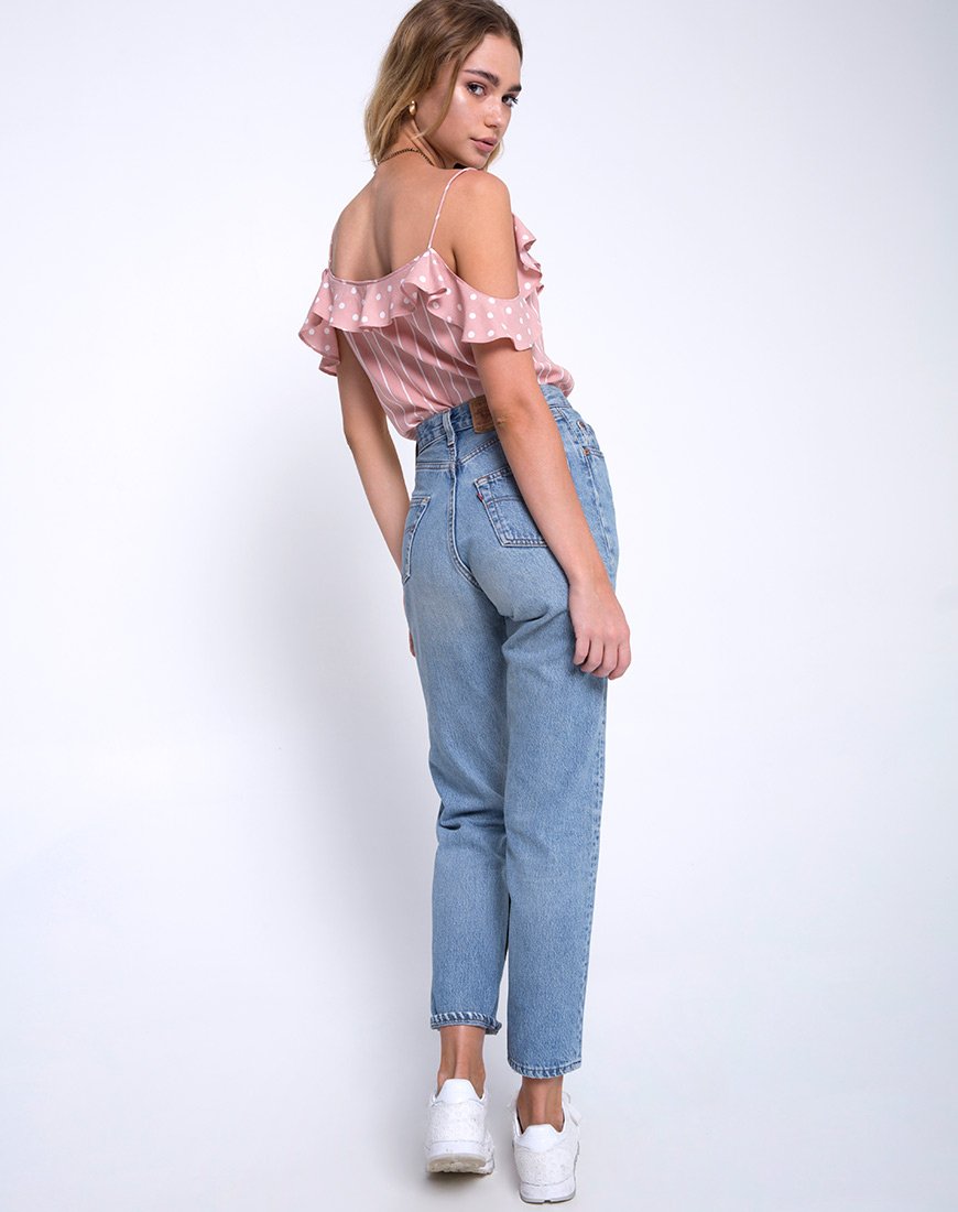 Afbeelding van Reilly Cold Shoulder Bodice in Spot Stripe Roze en Wit