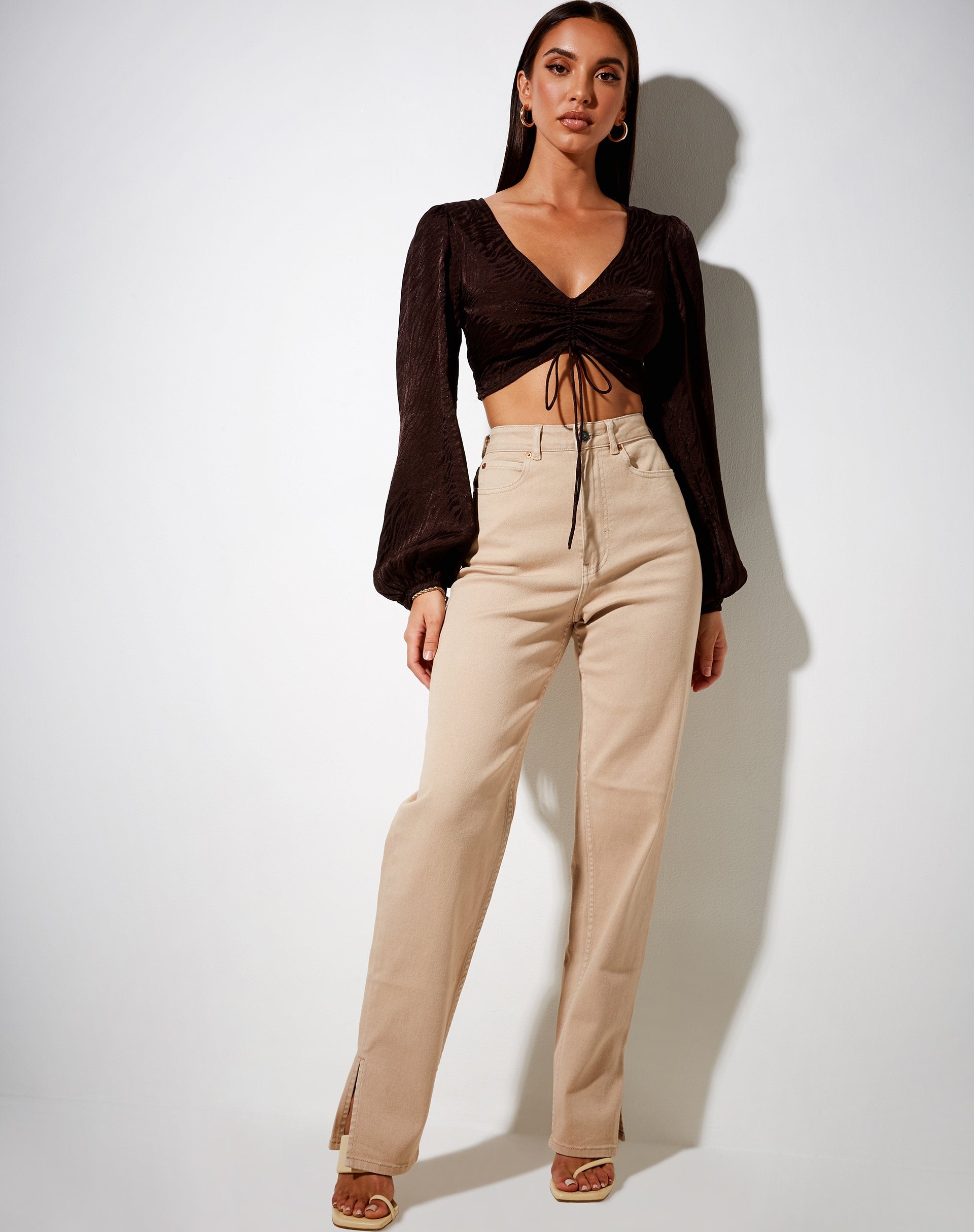 Afbeelding van Reilo Crop Top in Satijn Zebra Bittere Chocolade