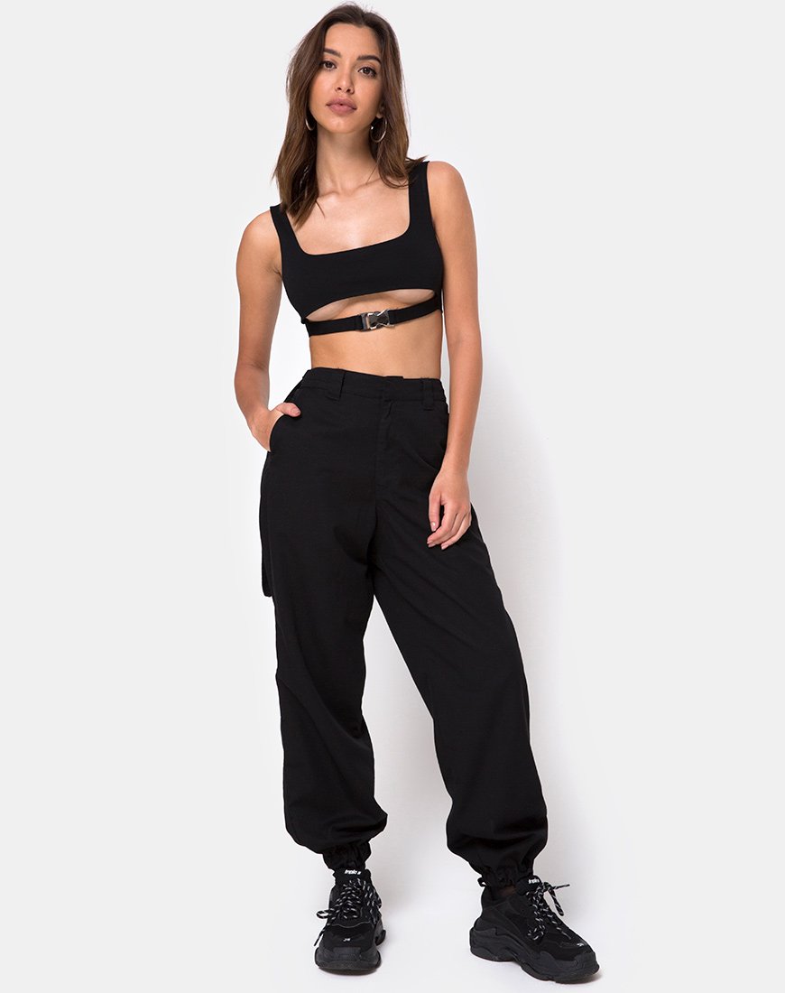 Afbeelding van Reka Crop Top in Zwart met Zilveren Gesp