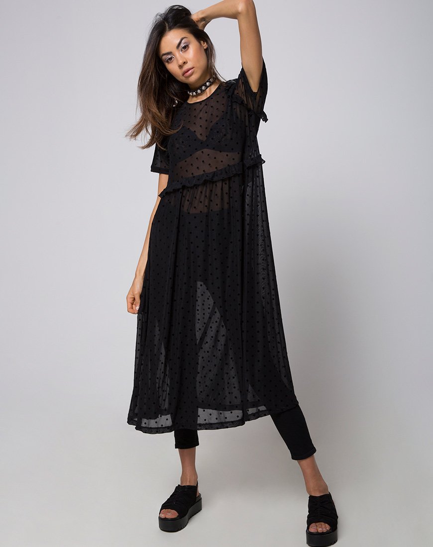 Remy Midi Dress in Polka Net zwart