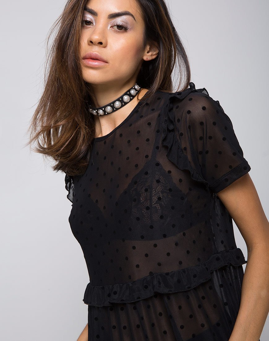 Remy Midi Dress in Polka Net zwart