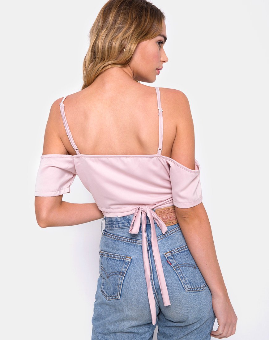 Afbeelding van Renta Cold Shoulder Crop Top in Satin Blush
