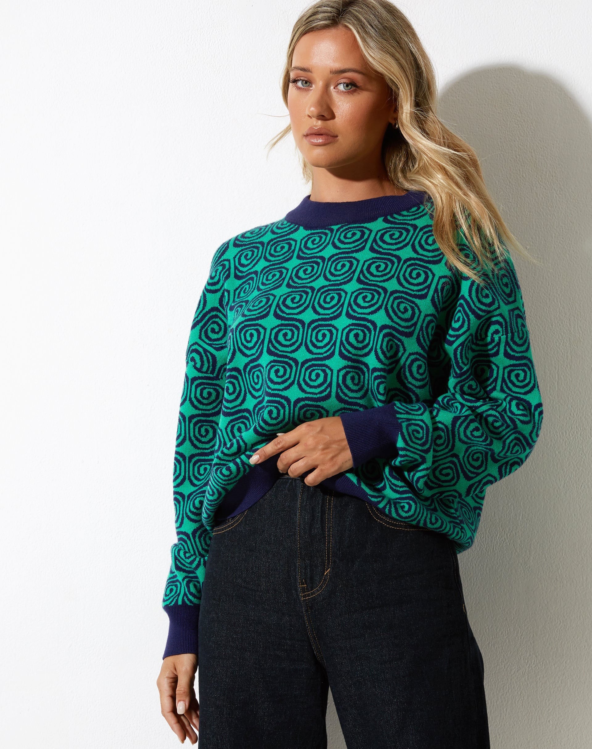 Afbeelding van Ammar Trui in Swirl Groen en Blauw