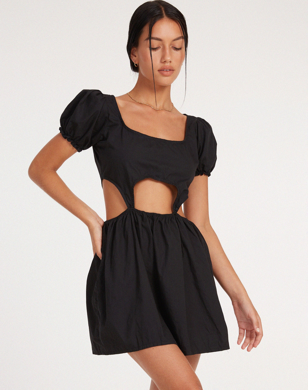 Brynlie Mini Jurk in Popeline Zwart
