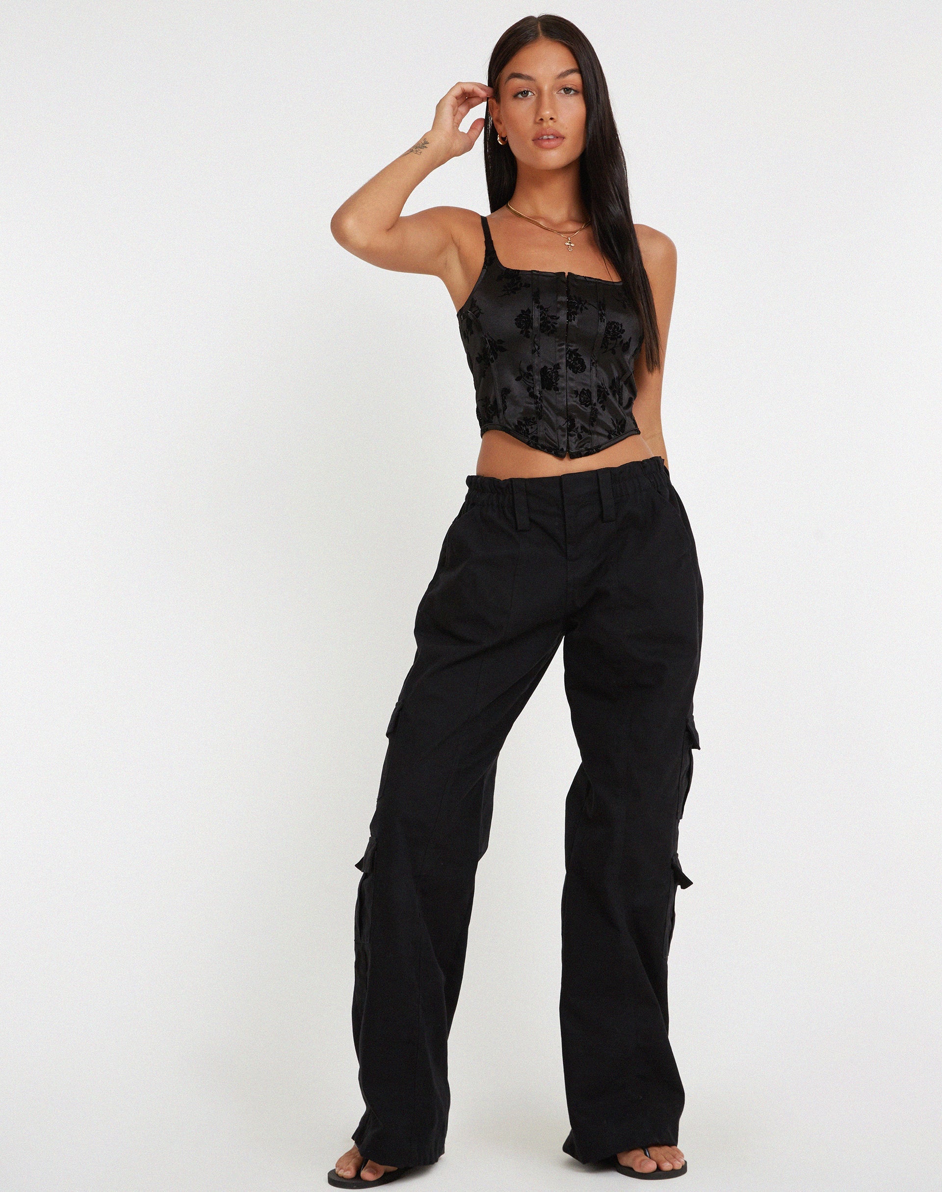 afbeelding van Ello Corset Top in Black Rose Flock