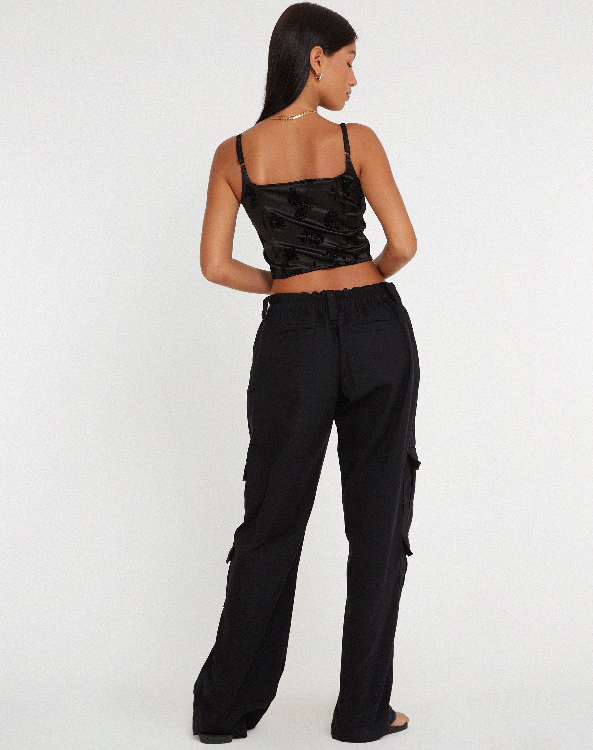 afbeelding van Ello Corset Top in Black Rose Flock