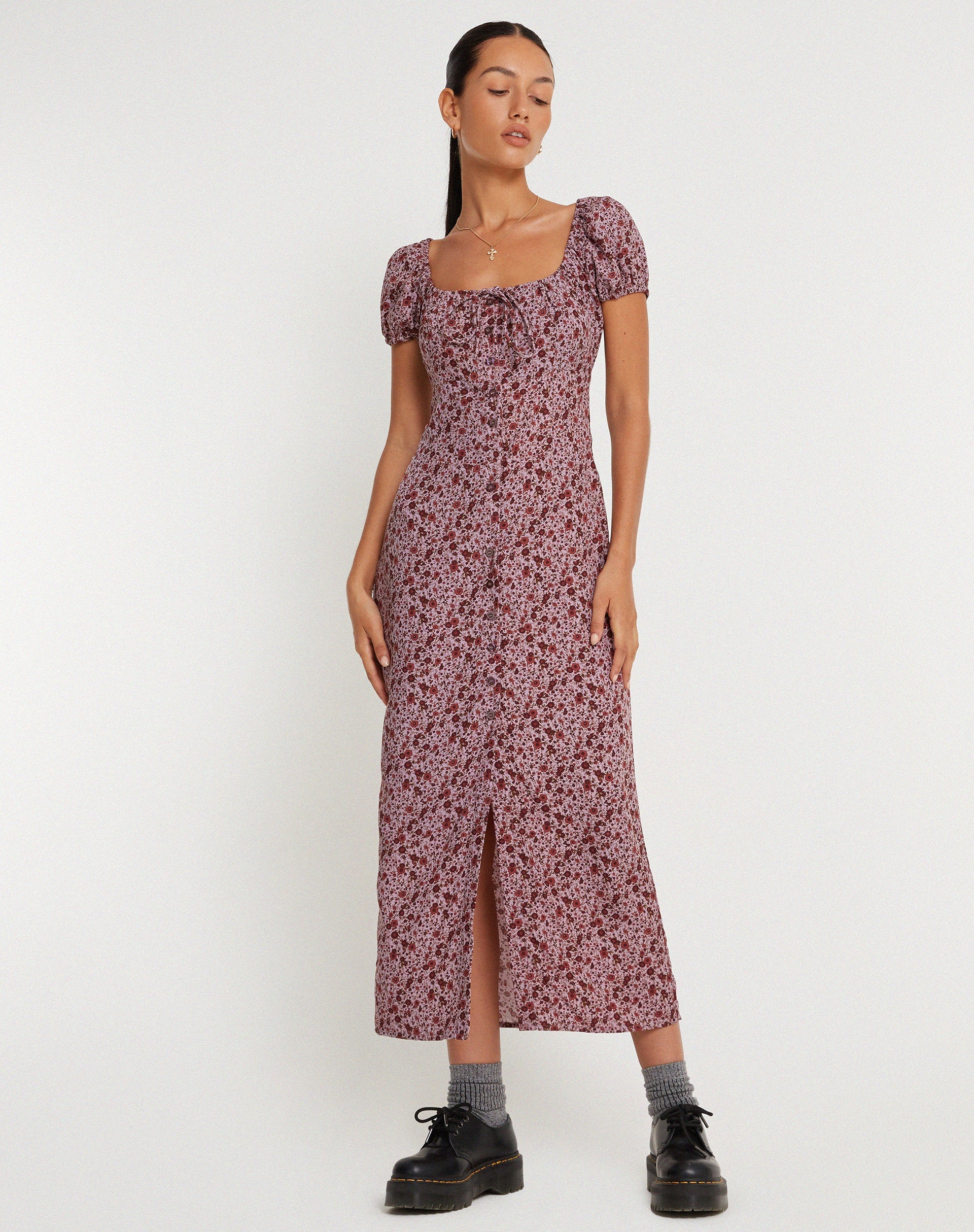 BEELD VAN Larson Midi Dress in 90's bloemenrood
