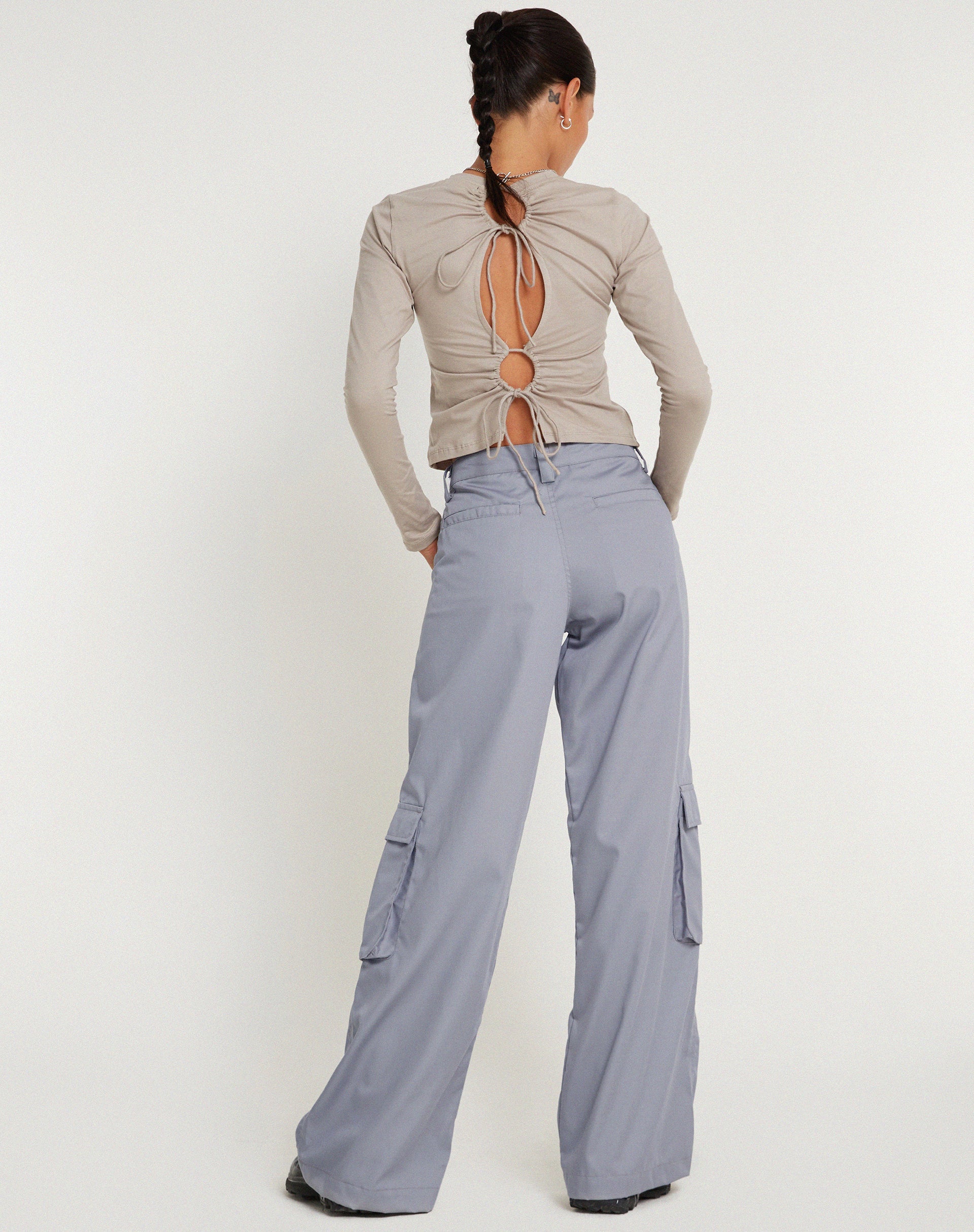 Afbeelding van Lovis Cargo broek met lage taille in grijs