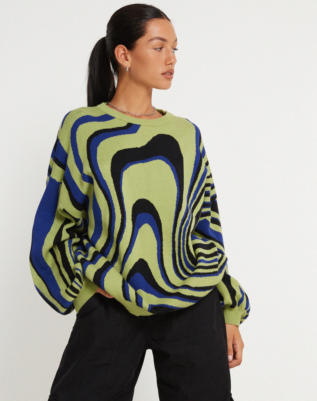 Mably Oversized Trui in Mega Ripple Green