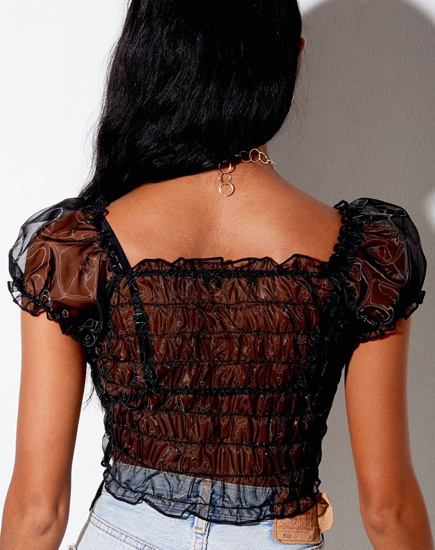 Marilla Crop Top in Zwart Organza