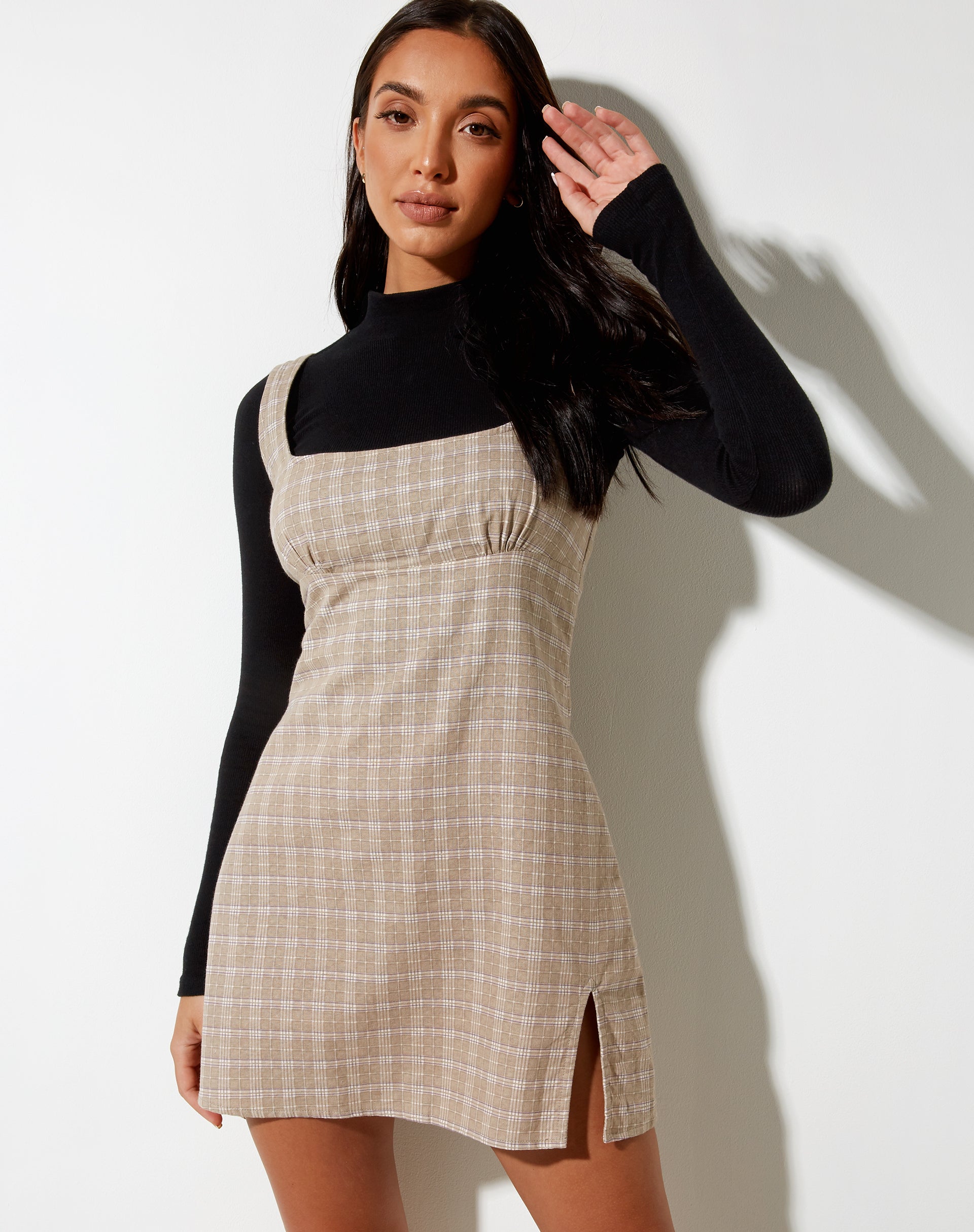 Afbeelding van Mehra Mini Dress in Taupe Check