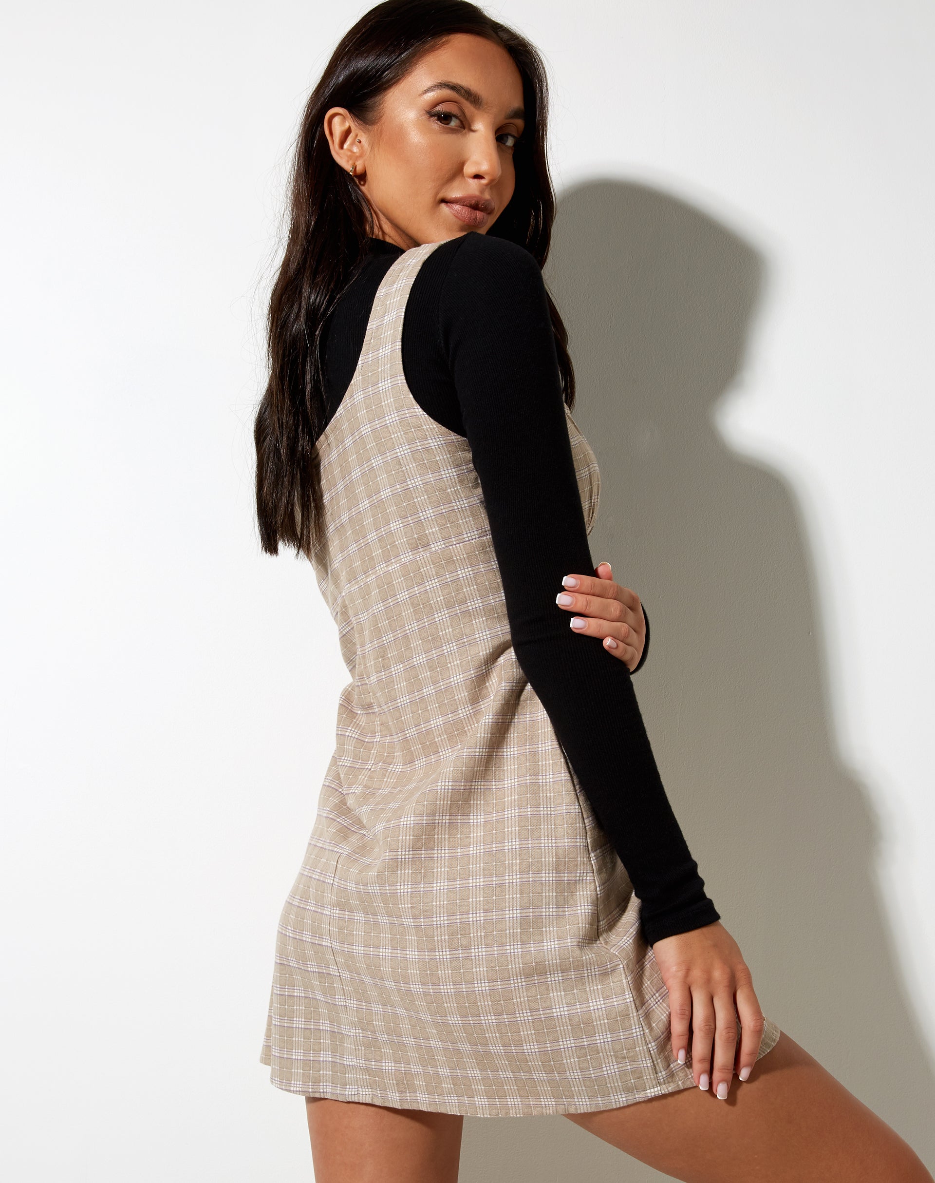 Afbeelding van Mehra Mini Dress in Taupe Check