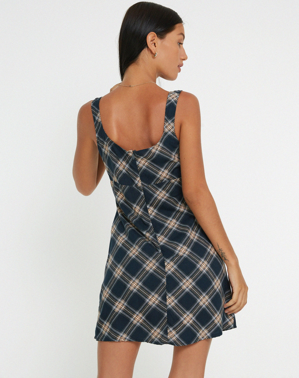 Mehra Slip Dress in 20's Check Zwart en Grijs