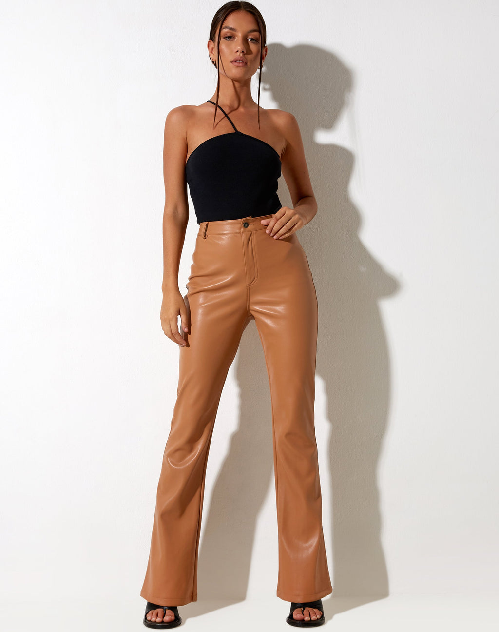 Zoven flare broek in PU Peachy Tan