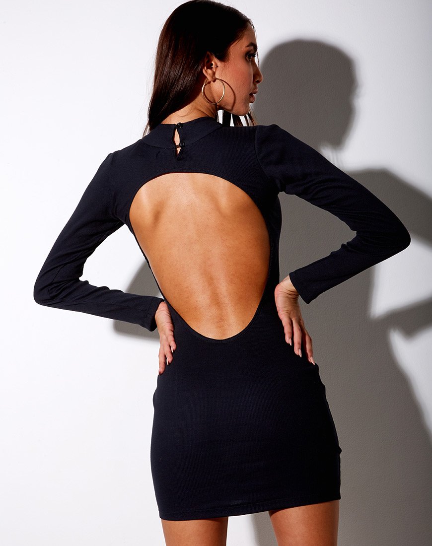 Quelin Rugloze Jurk in Rib Zwart