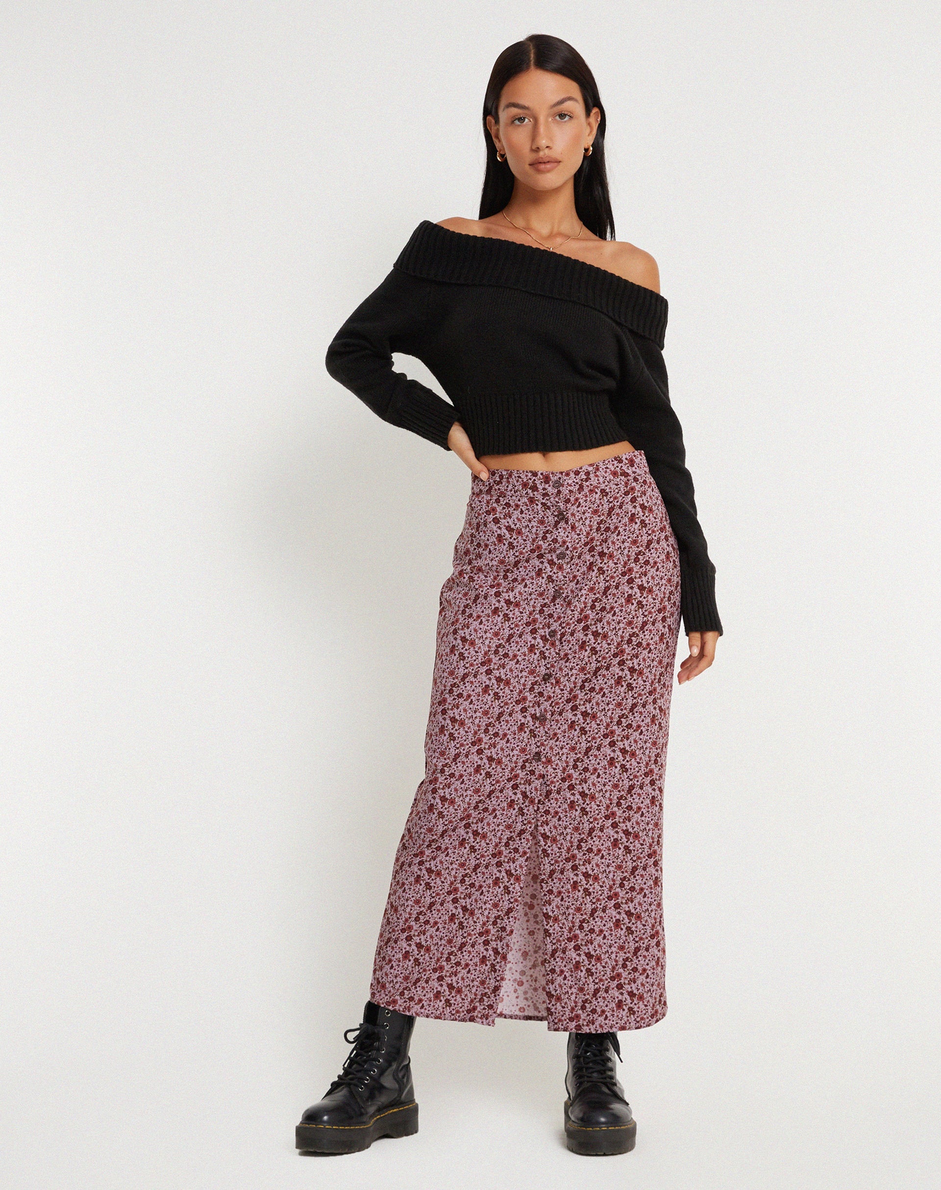 Afbeelding van Relow Maxi Rok in 90's Bloemen Bourgondië