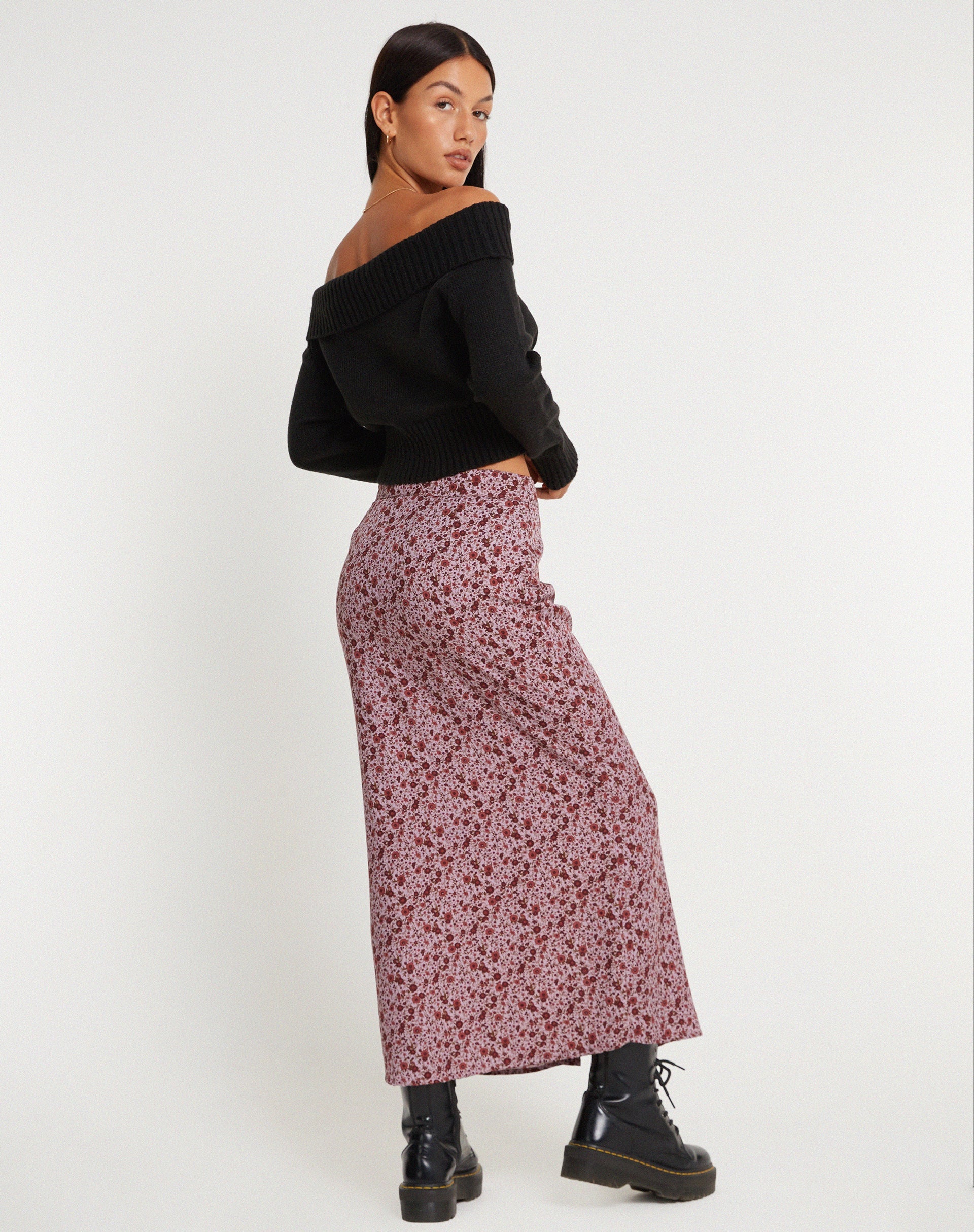 Afbeelding van Relow Maxi Rok in 90's Bloemen Bourgondië