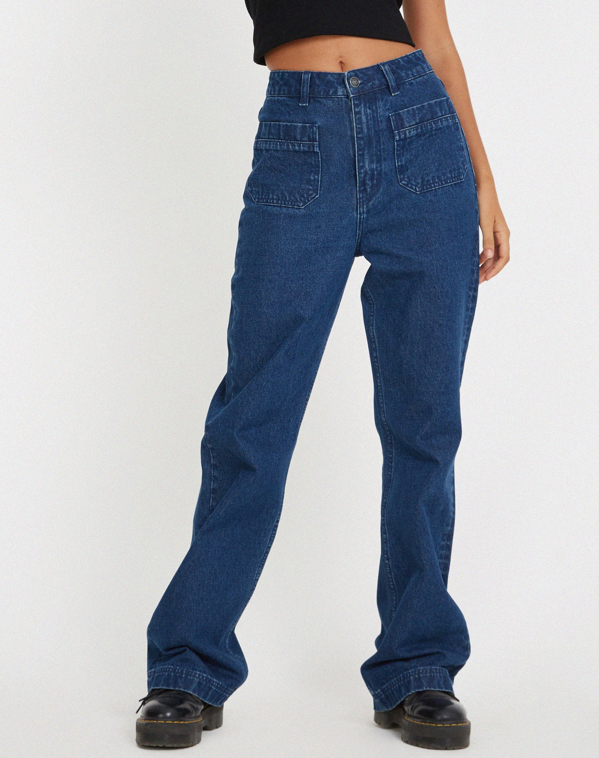 Afbeelding van Retro Pocket Flare Jeans in 90's Indigo