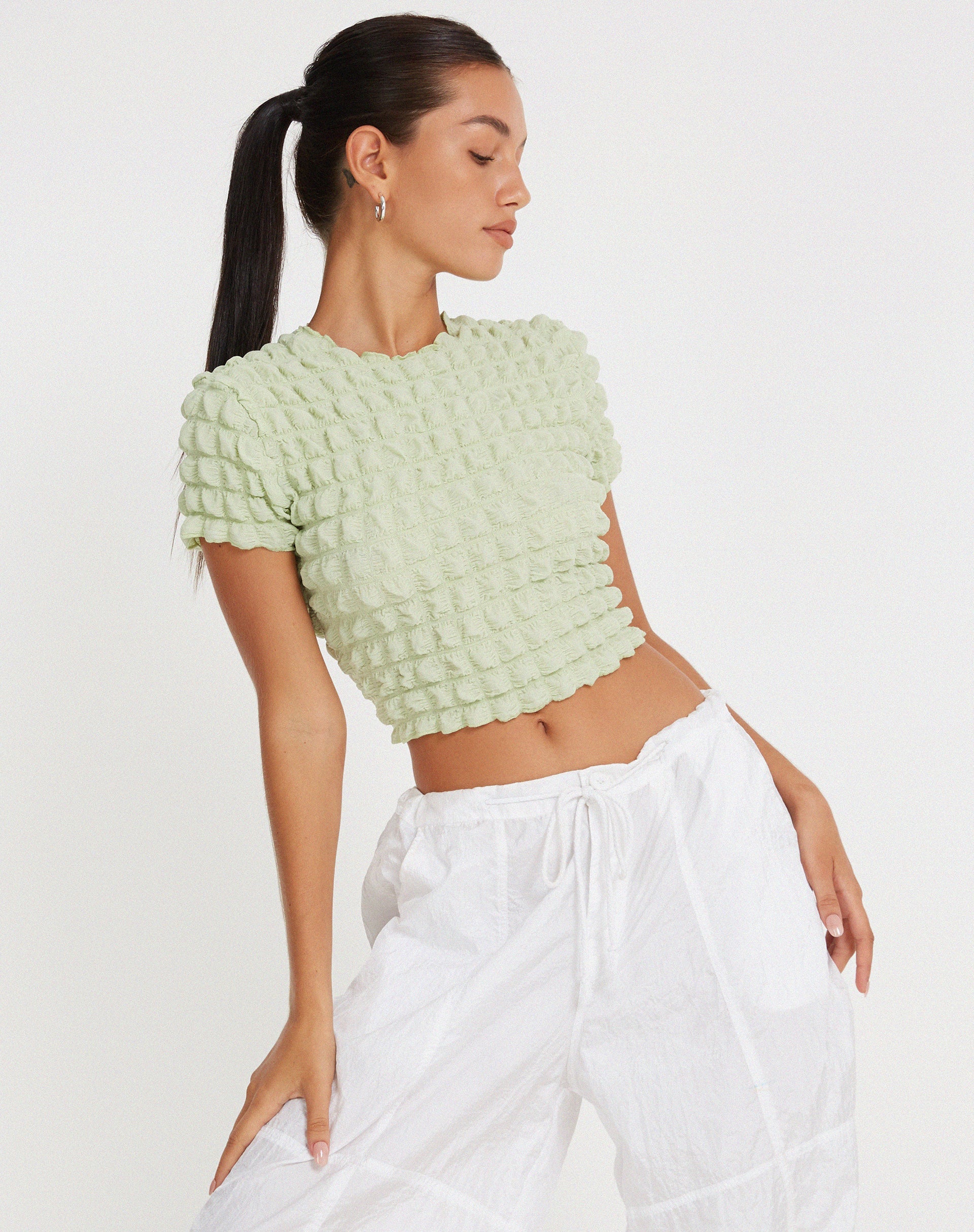 Afbeelding van Shrunken Top in Big Bubble Jersey Pastel Lime