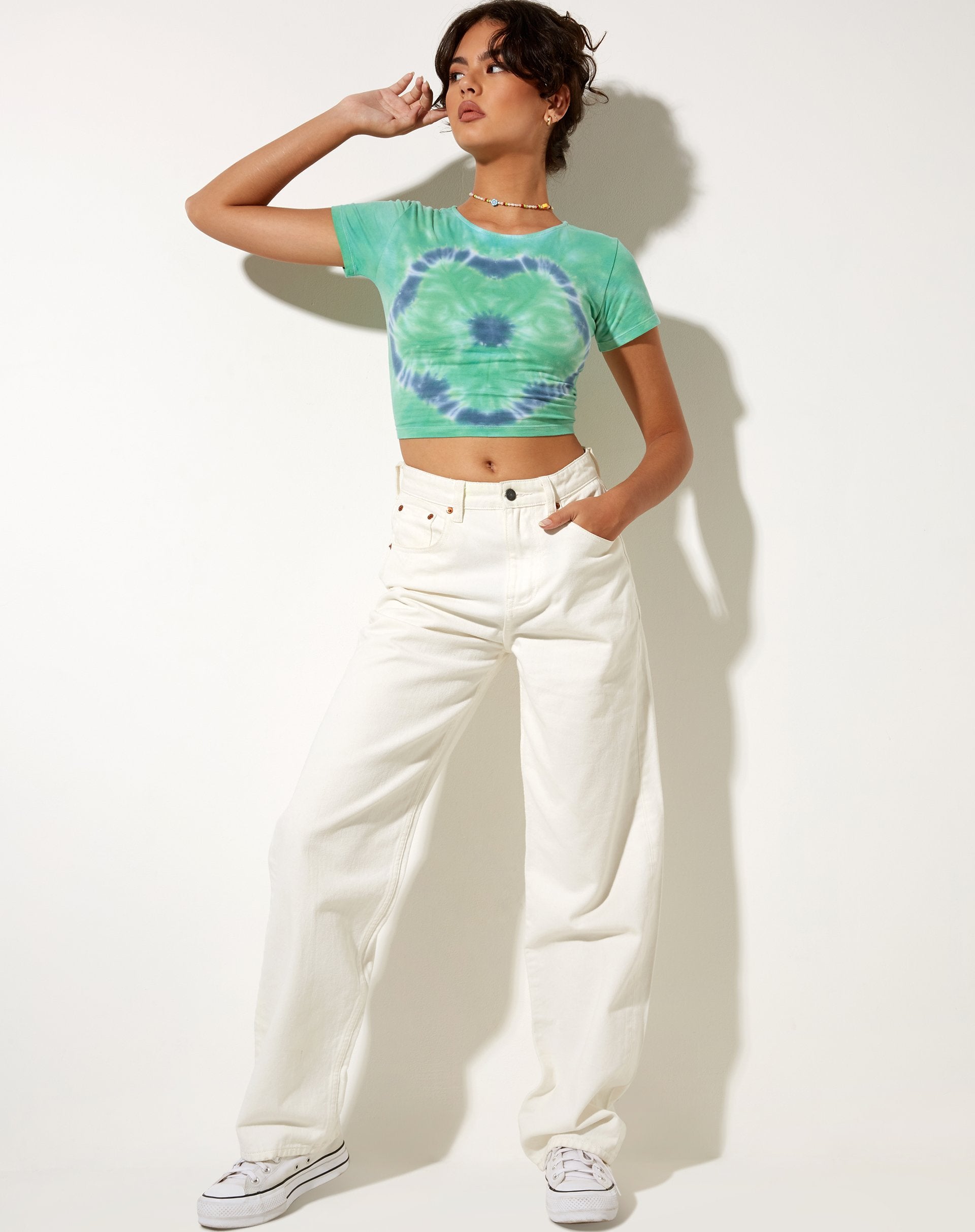 Afbeelding van Tindy Crop Top in Groenblauw Bloem Tie Dye