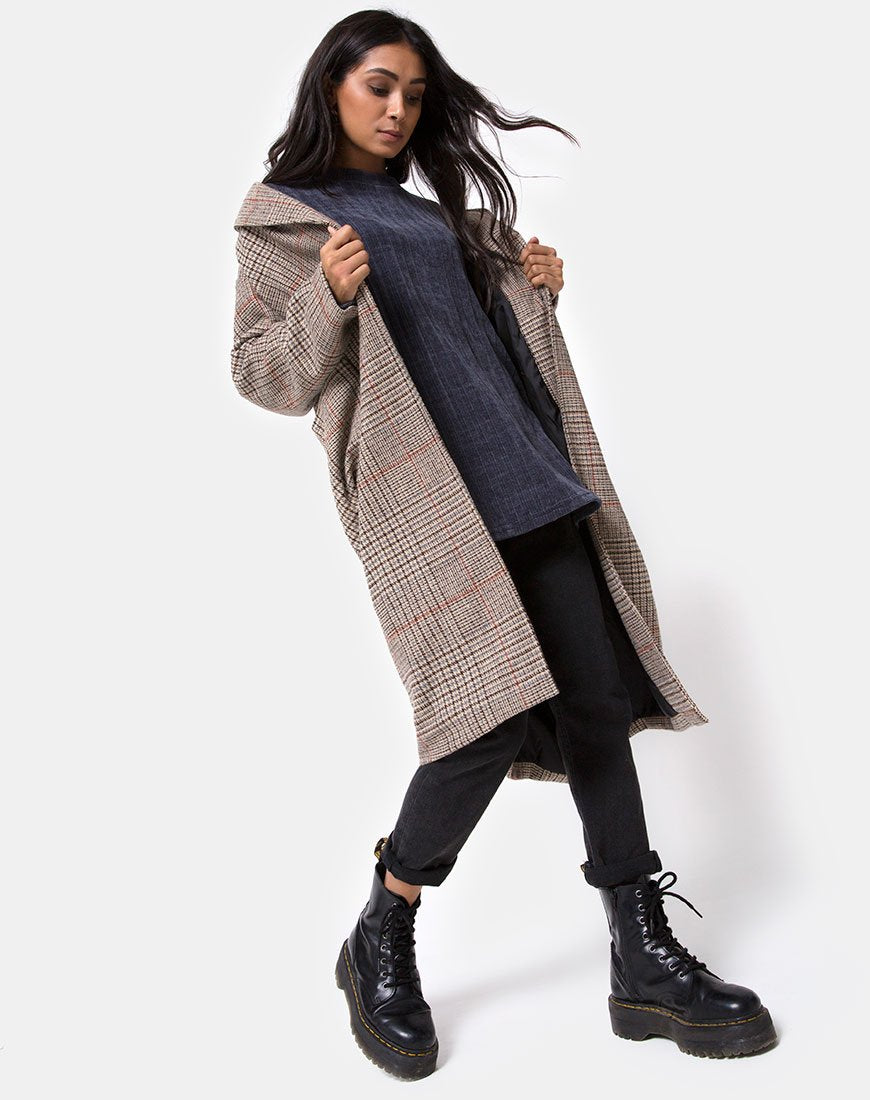 Afbeelding van Duster Longline Coat in Glenn Check Naturel