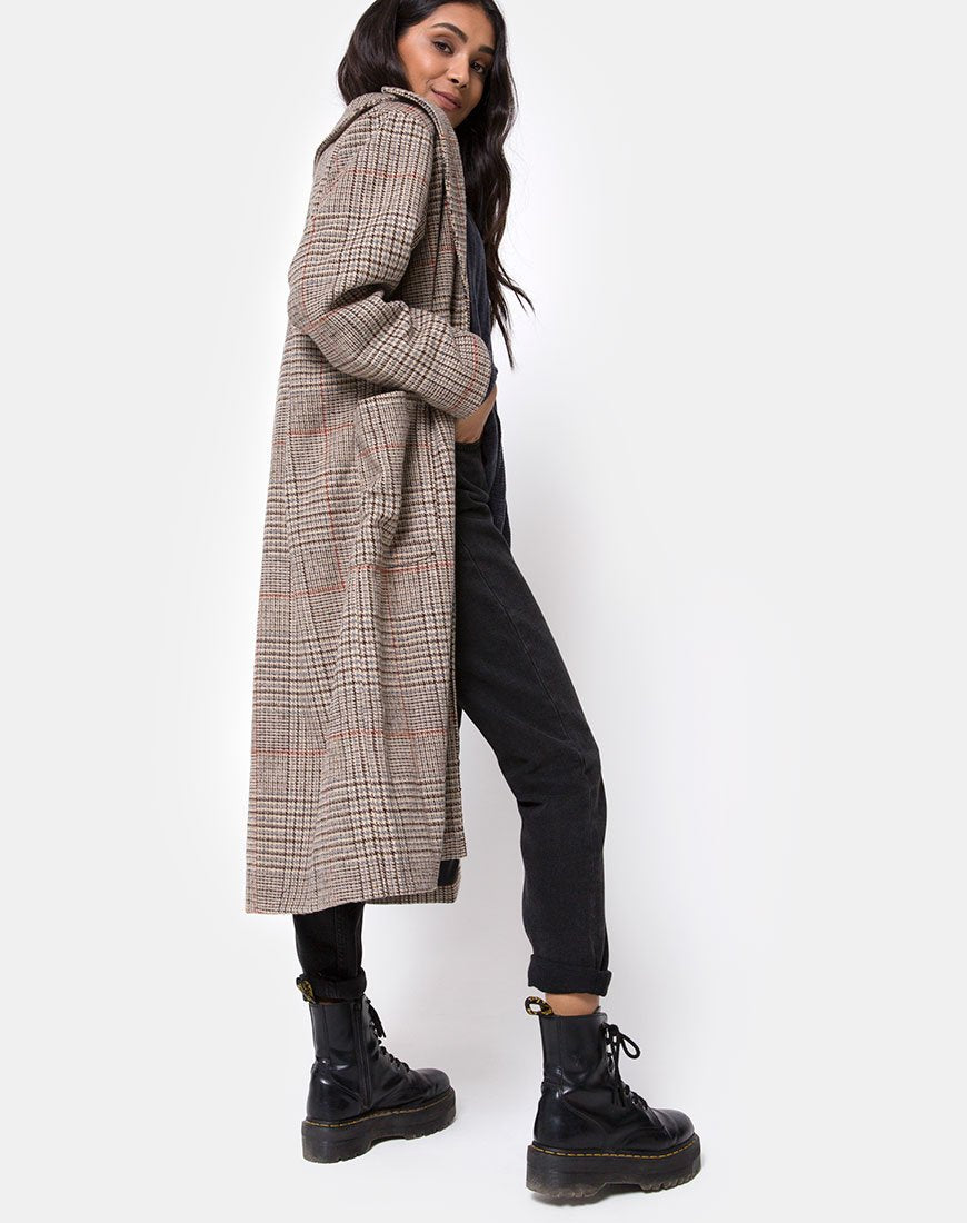 Afbeelding van Duster Longline Coat in Glenn Check Naturel