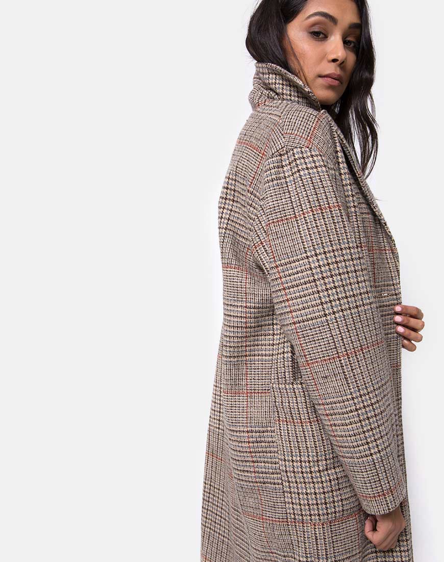 Afbeelding van Duster Longline Coat in Glenn Check Naturel