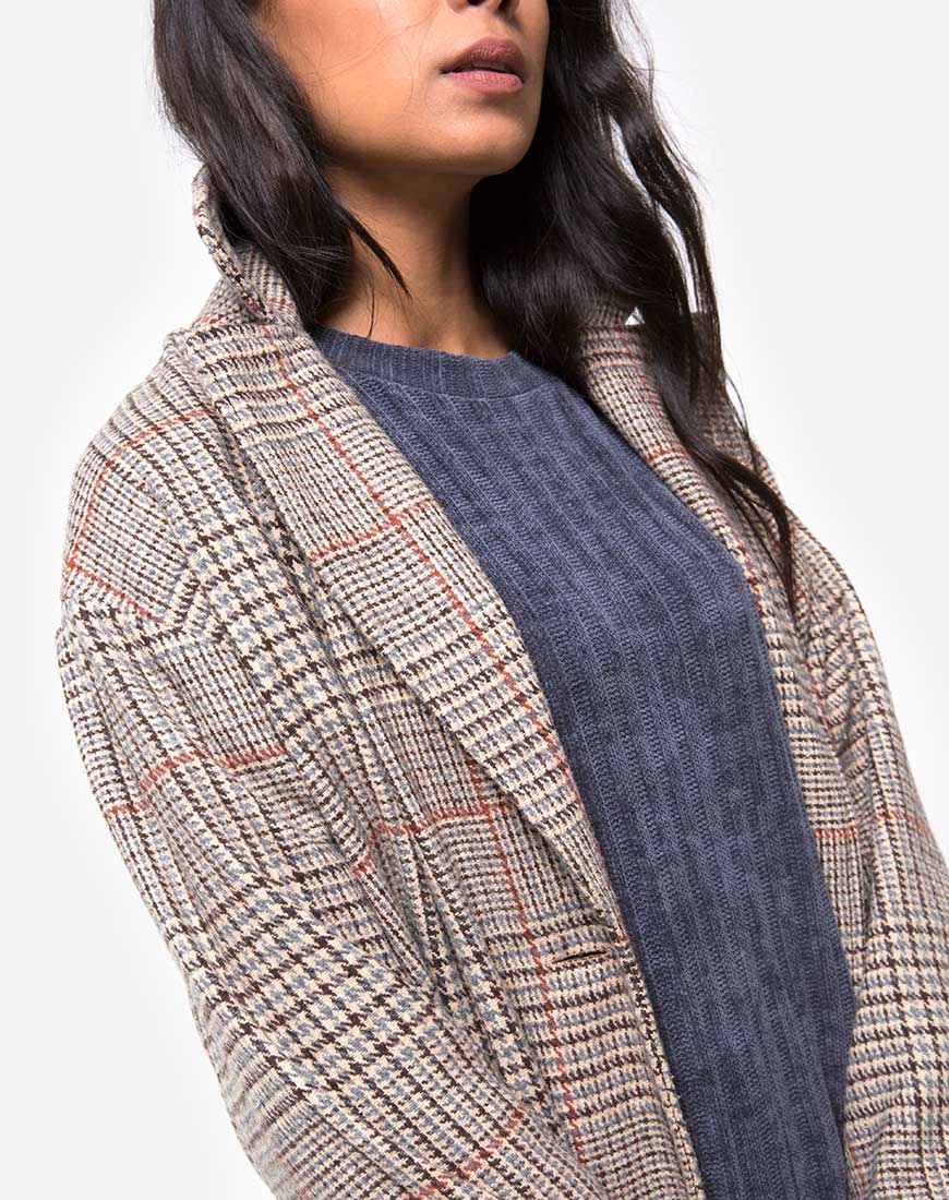 Afbeelding van Duster Longline Coat in Glenn Check Naturel