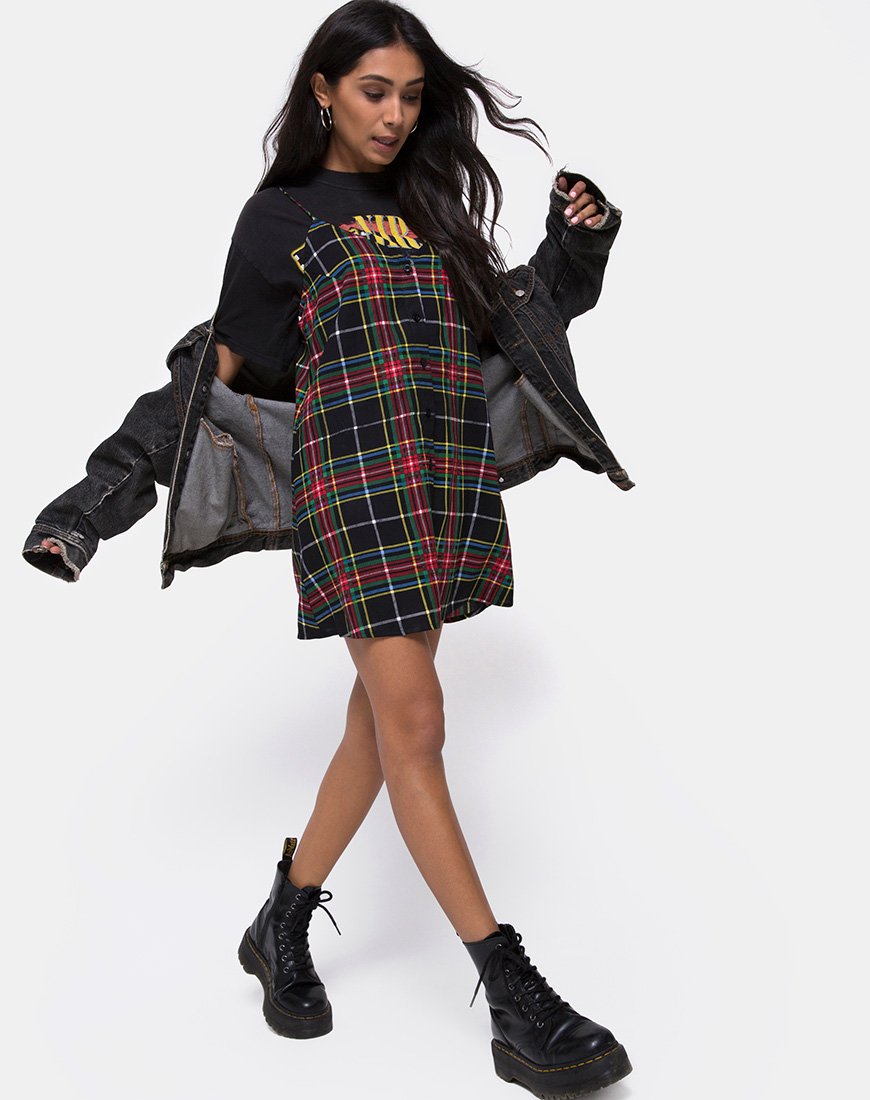 Afbeelding van Sanna Slip Dress in Plaid Rood Groen Geel en Zwart