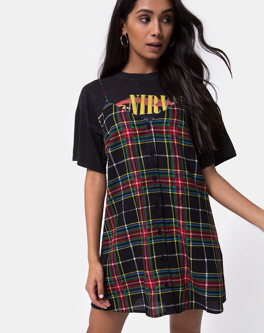 Afbeelding van Sanna Slip Dress in Plaid Rood Groen Geel en Zwart