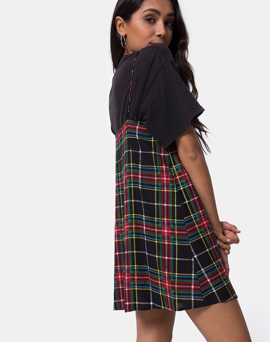 Afbeelding van Sanna Slip Dress in Plaid Rood Groen Geel en Zwart