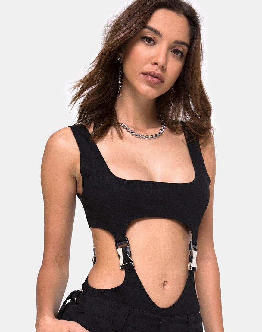 Rezya Bodice in zwart met zilveren gespen