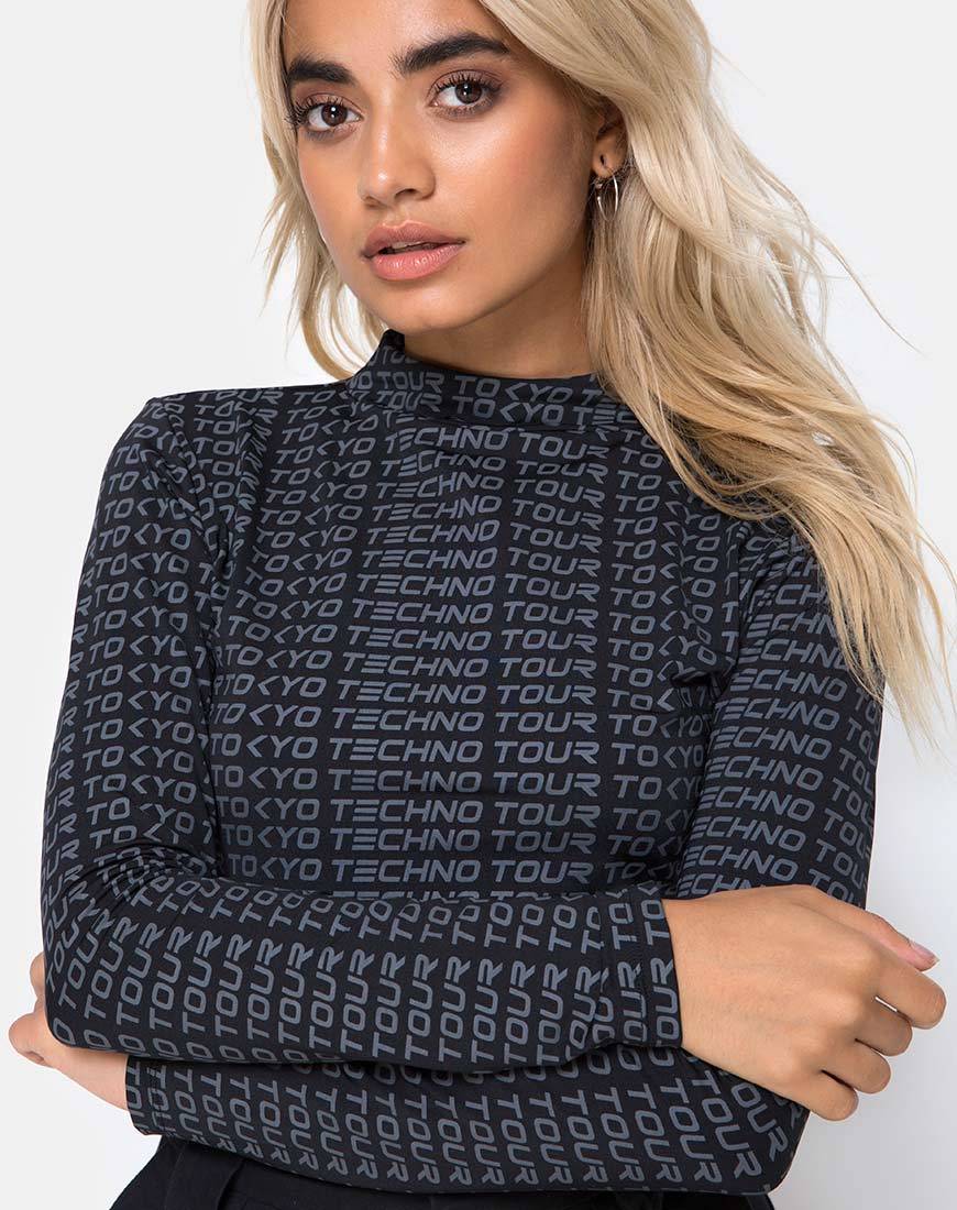 Rhala Crop Top in Tokio Techno Tour Zwart