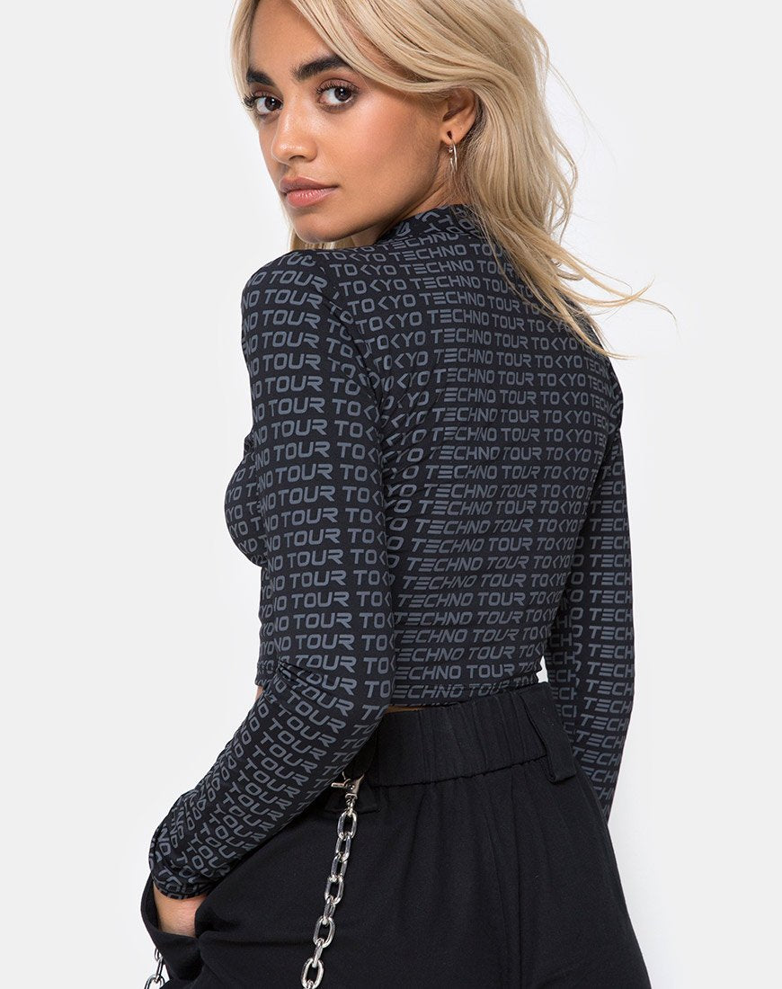 Rhala Crop Top in Tokio Techno Tour Zwart