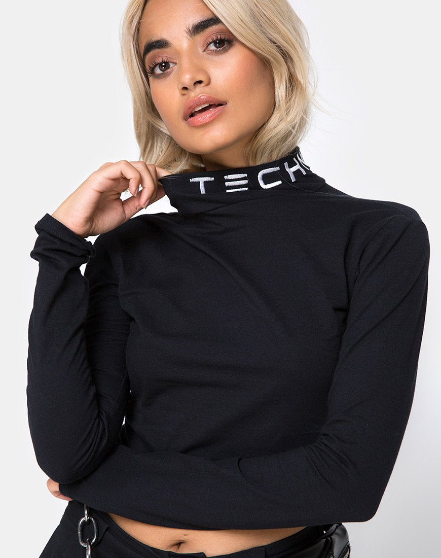 Rhala Crop Top in Tokio Techno Zwart Embro
