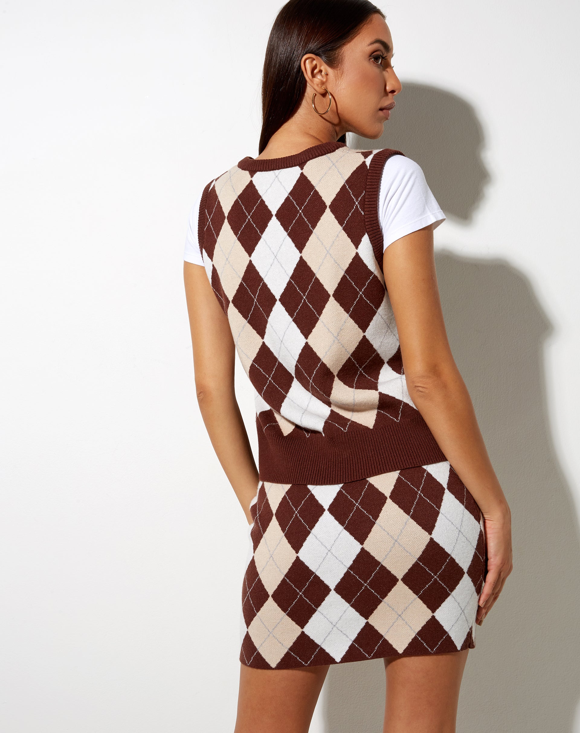 Afbeelding van Riani minirok in gebreide Argyle Tan