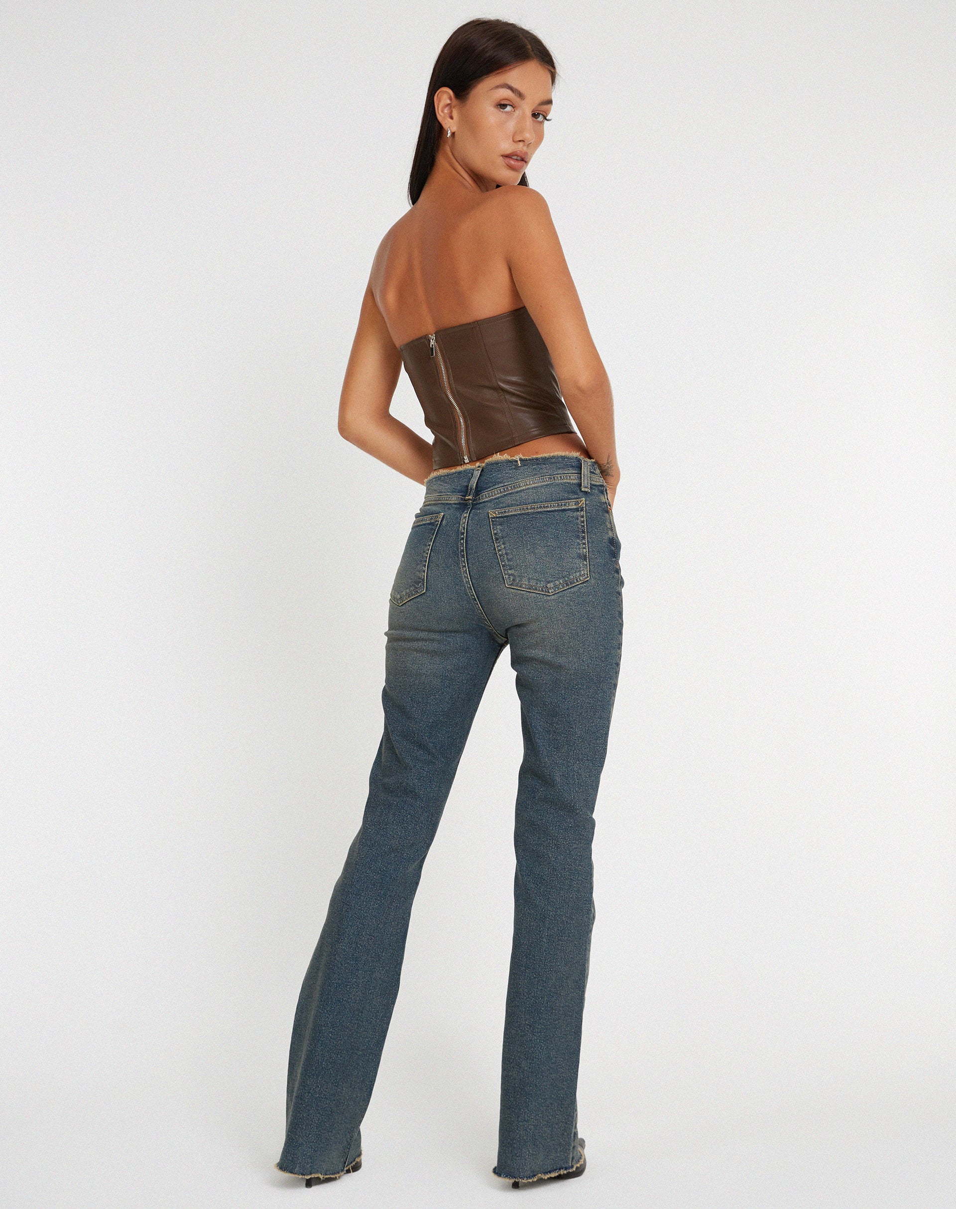 Afbeelding van Riaza Bandeau Korset Top in PU Bruin