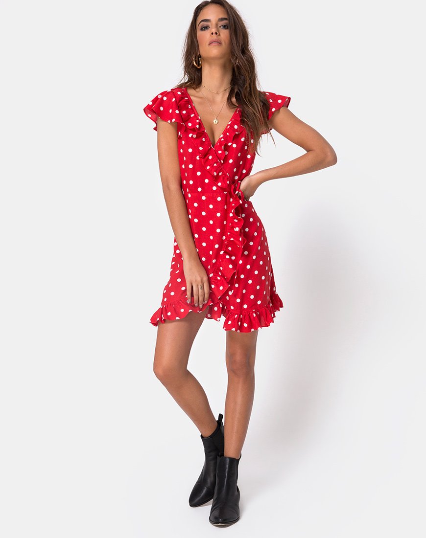 Afbeelding van Rica Skater Dress in Medium Polka Rood en Wit