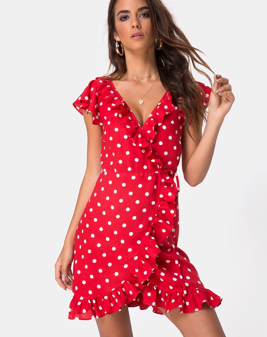 Rica Skater Dress in Medium Polka Rood en Wit