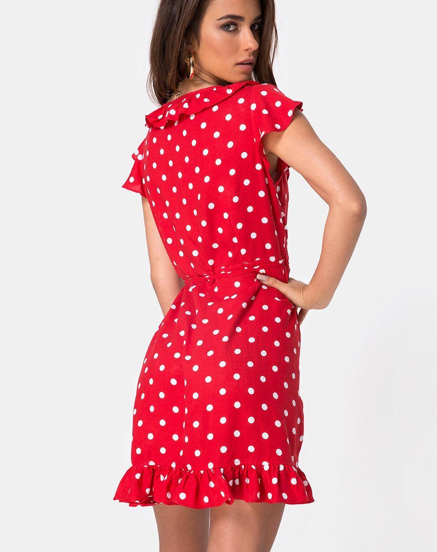 Rica Skater Dress in Medium Polka Rood en Wit