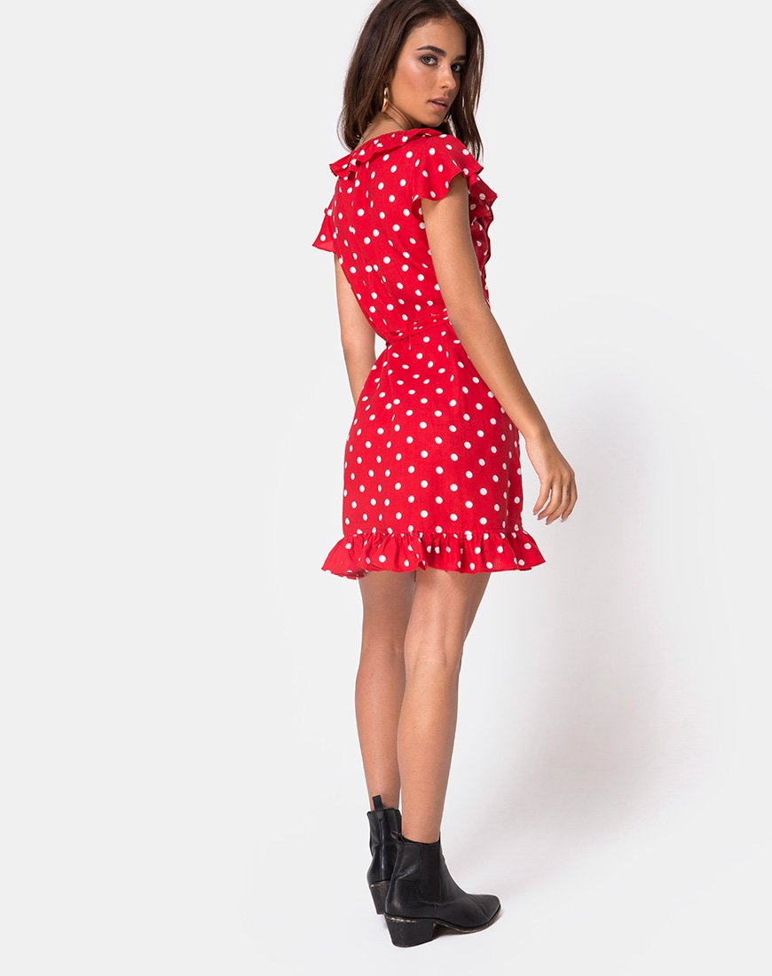 Afbeelding van Rica Skater Dress in Medium Polka Rood en Wit