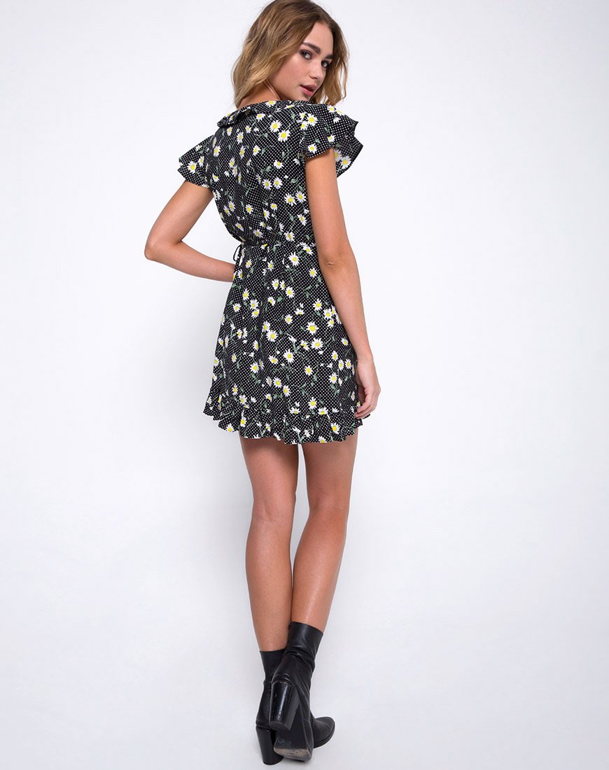 Afbeelding van Rica Skater Dress in Polka Daisy Zwart