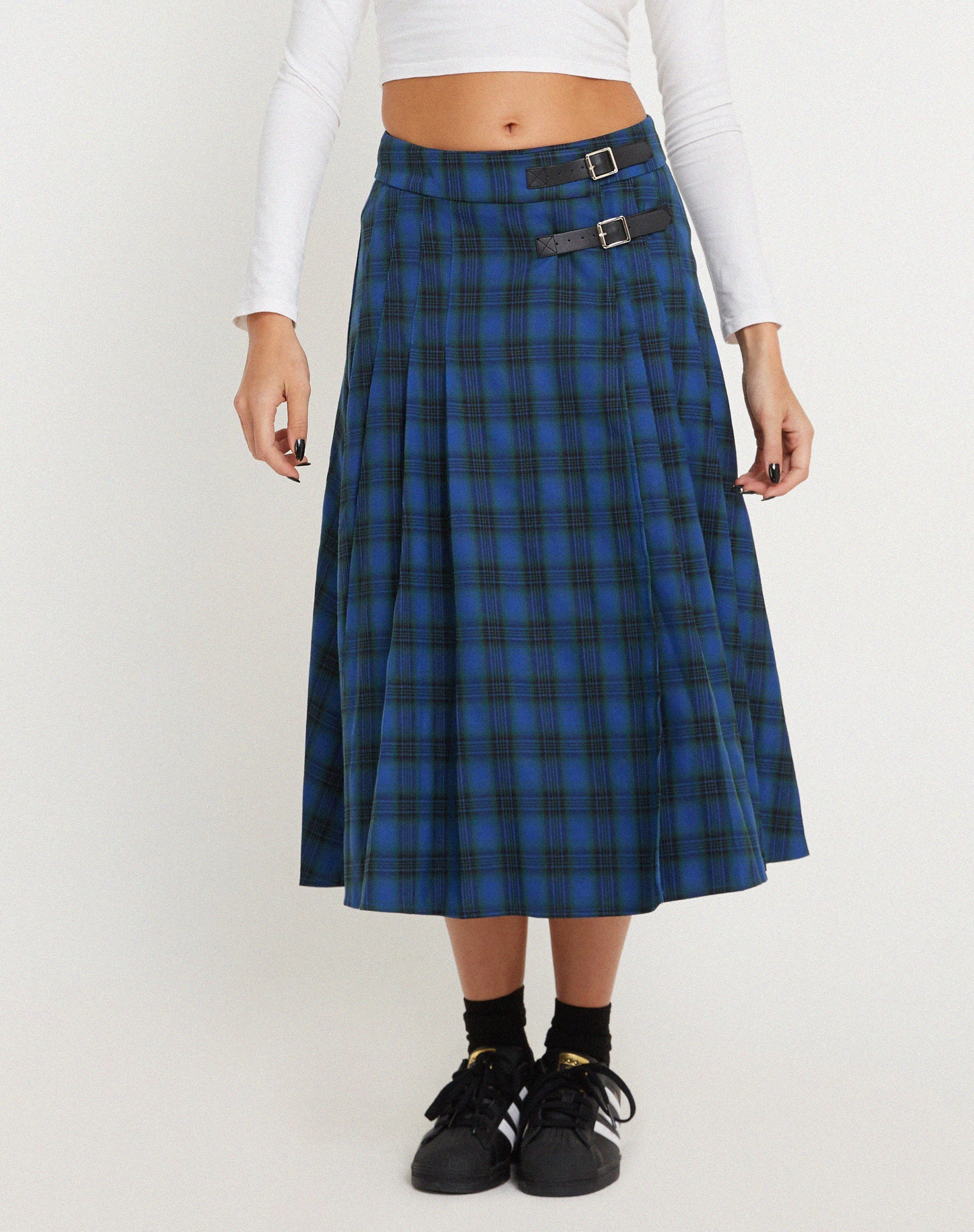 Afbeelding van Rigifa Midi rok in Schotse ruit Blauw Grijs