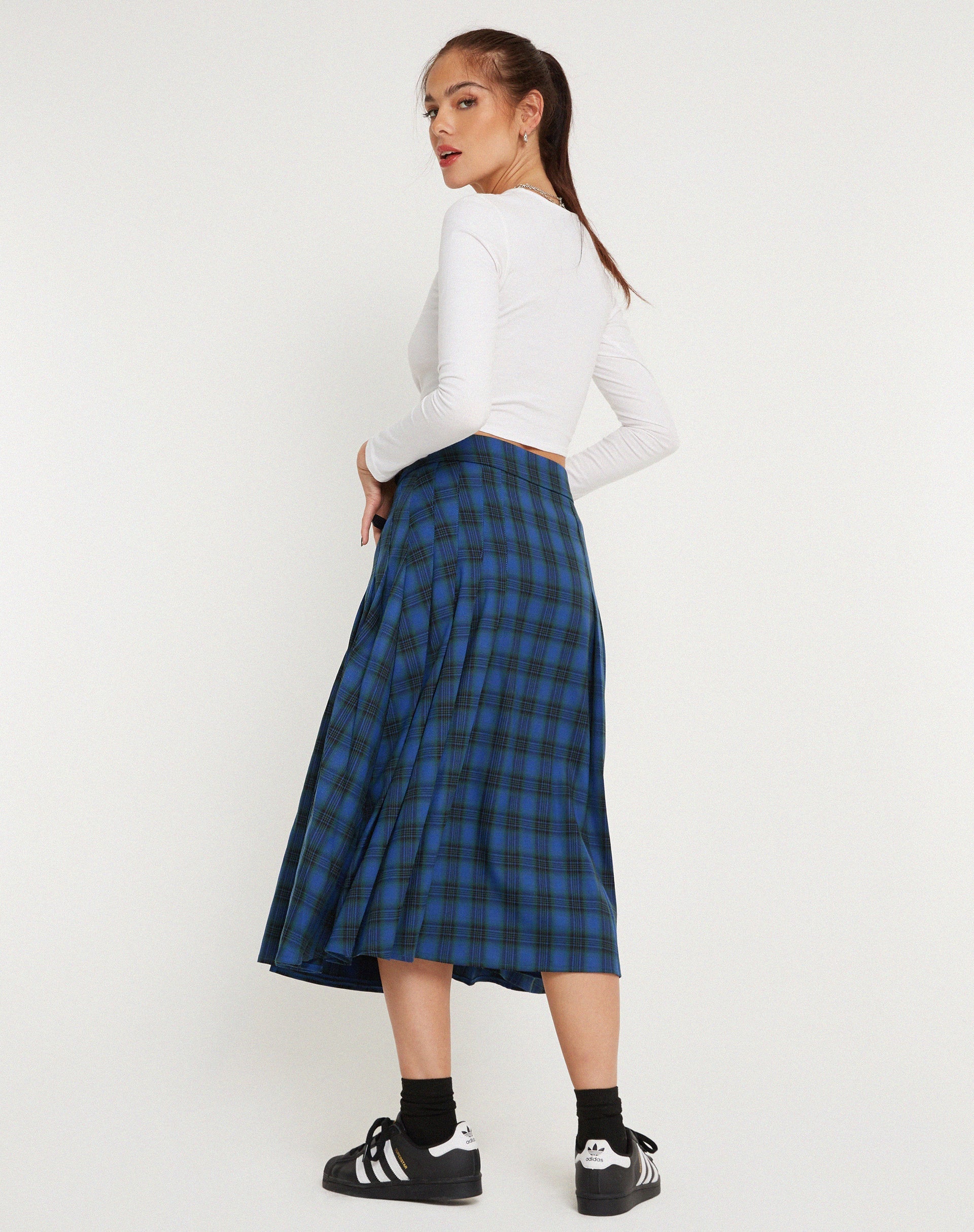 Afbeelding van Rigifa Midi rok in Schotse ruit Blauw Grijs