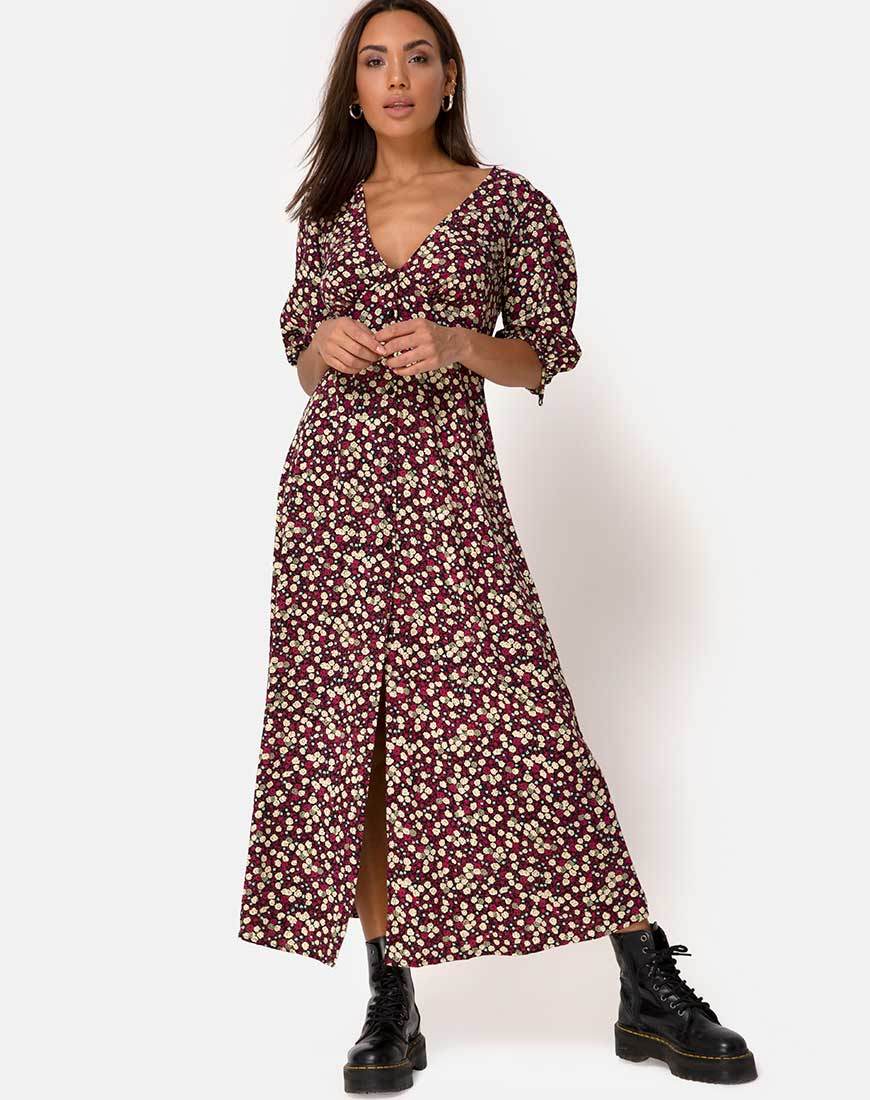 Afbeelding van Rigita Jurk in Bloemenveld Plum